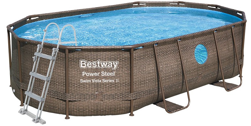 בריכת שחייה אובאלית Bestway Rattan Power Steel Frame Pools 488X305X107 כולל משאבה