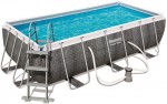 בריכת שחייה מלבנית דמוי ראטן Bestway Power Steel Frame Pools 404x201x100 כולל משאבה
